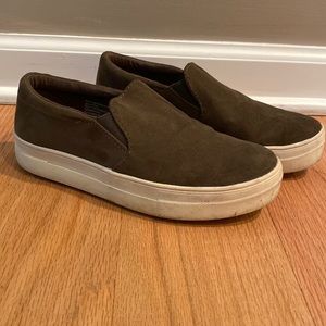 Olive green suede sneakers